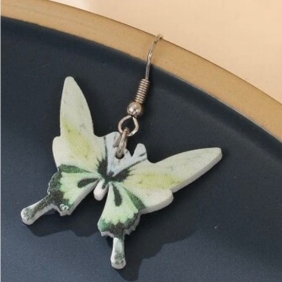 “Green Butterflies” Dainty Little Mini Acrylic Butterfly Nature Bohemian Earring - Picture 2 of 6